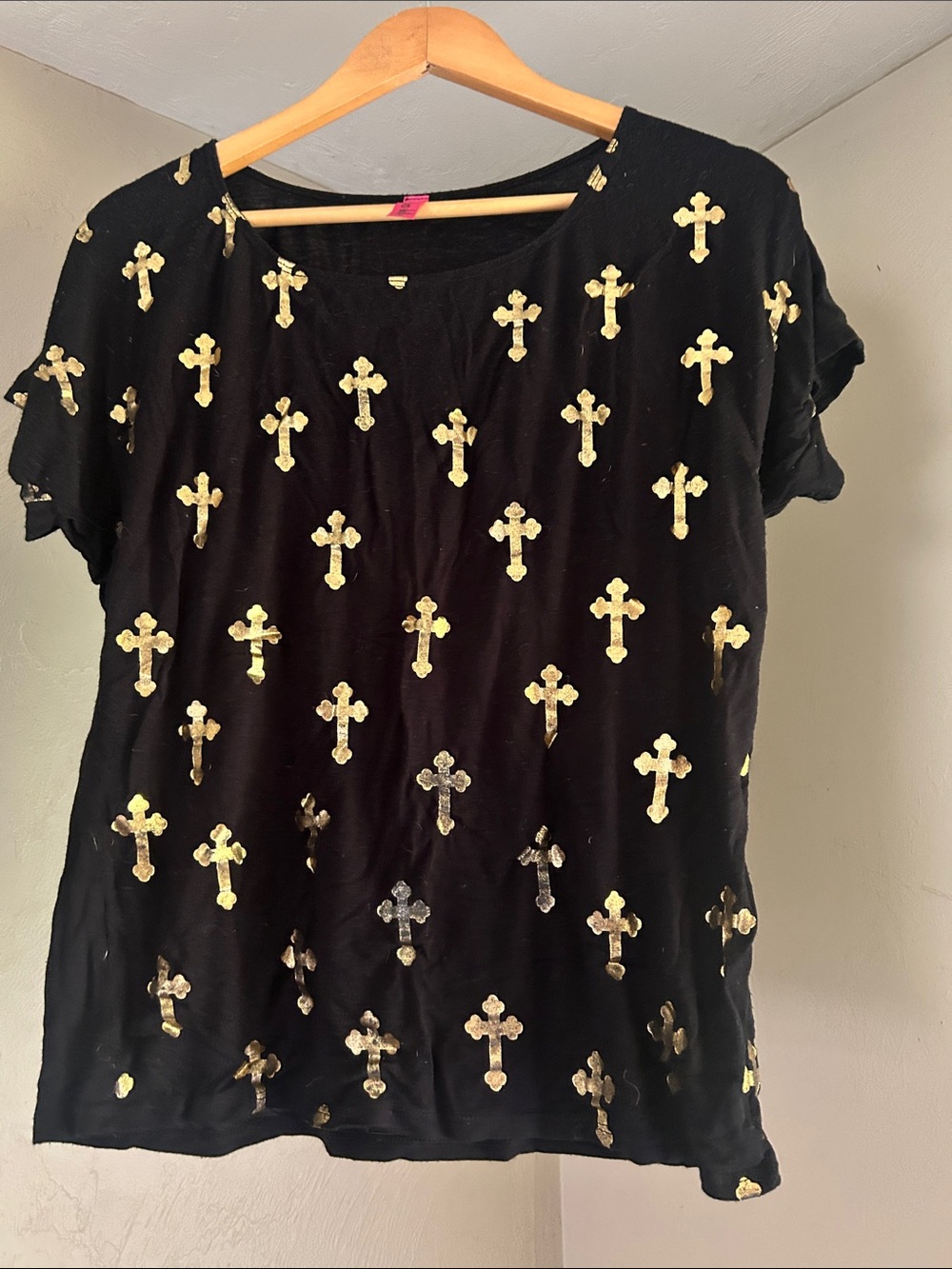 Etro Black Short Sleeve Tee with Gold Cross Motif